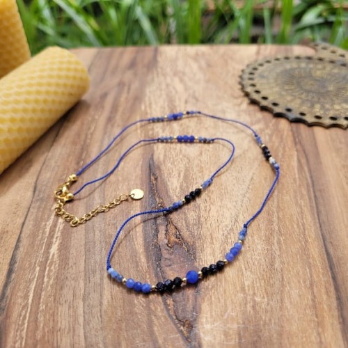Naszyjnik z karabińczykiem ze stali chirurgicznej naturalny lapis lazuli
