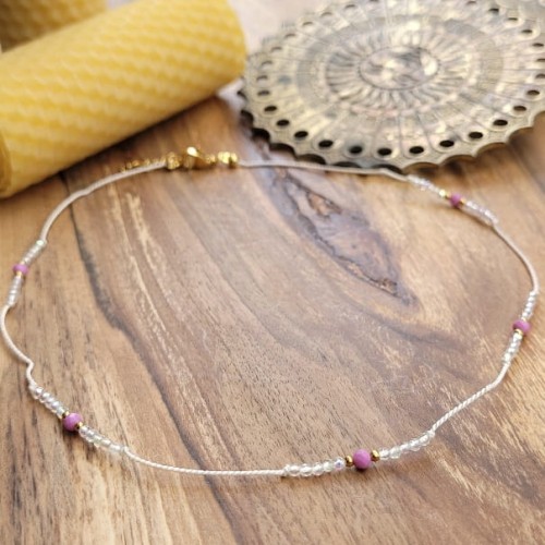 TEJE.ART naszyjnik choker purple mica na nici jedwabnej